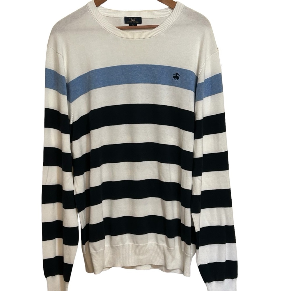 Brooks Brothers 346 Stripe Crew Neck Sweater XL Fine Knit Lightweight